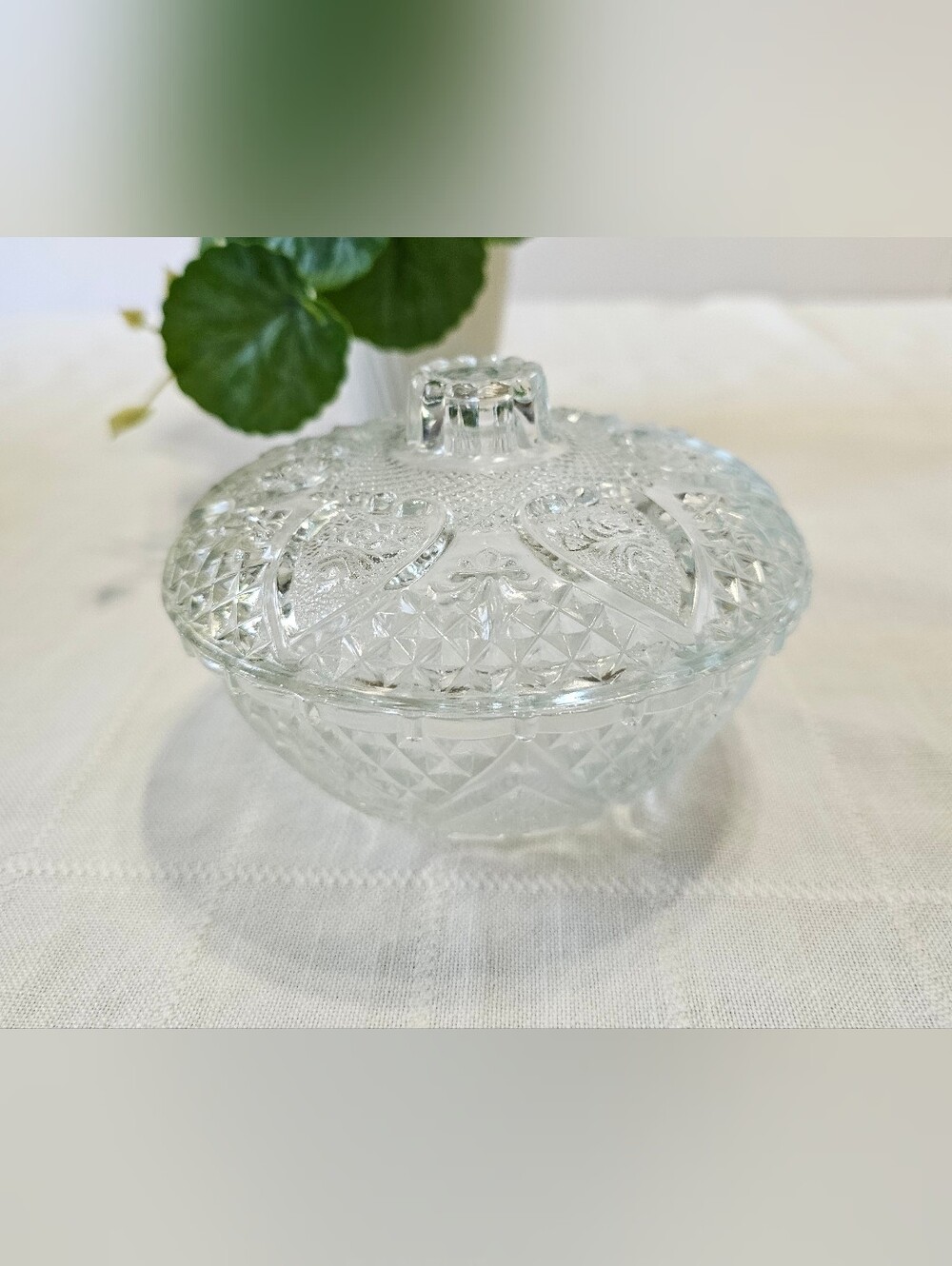 Vintage KIG Malaysia Cut Glass Covered Candy Dish